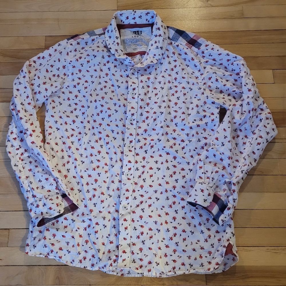 Men's Le 31 Casual White and Red Floral Shirt